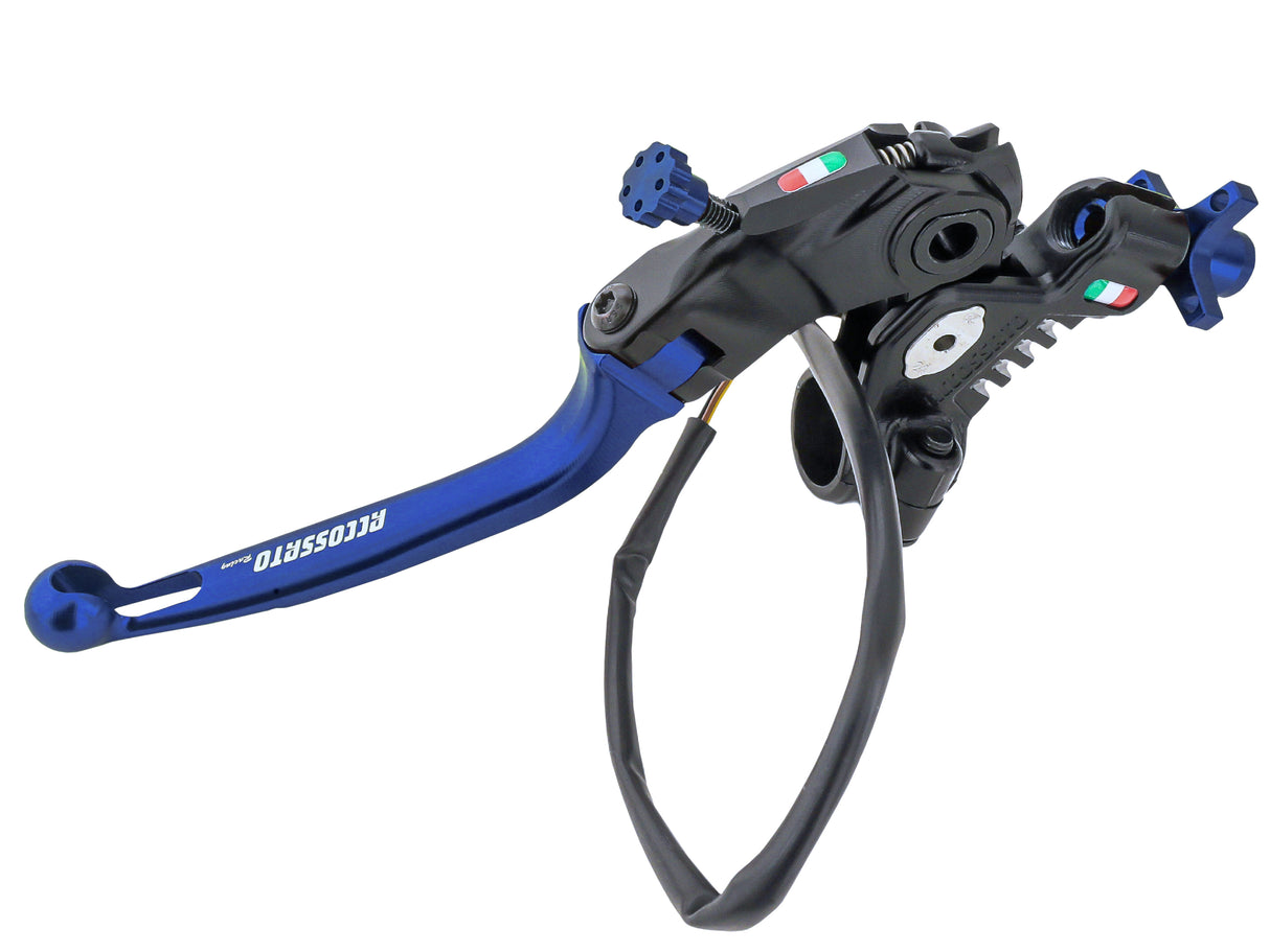 Comando Frizione A Cavo Racing Accossato Nuova Versione Con Interasse Regolabile (24mm-29mm), Leva Snodata Colorata (Pomello+Leva+Regolatore) e Micro Incluso