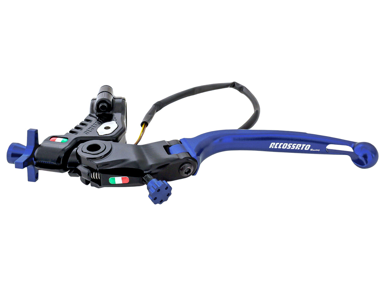 Comando Frizione A Cavo Racing Accossato Nuova Versione Con Interasse Regolabile (24mm-29mm), Leva Snodata Colorata (Pomello+Leva+Regolatore) e Micro Incluso