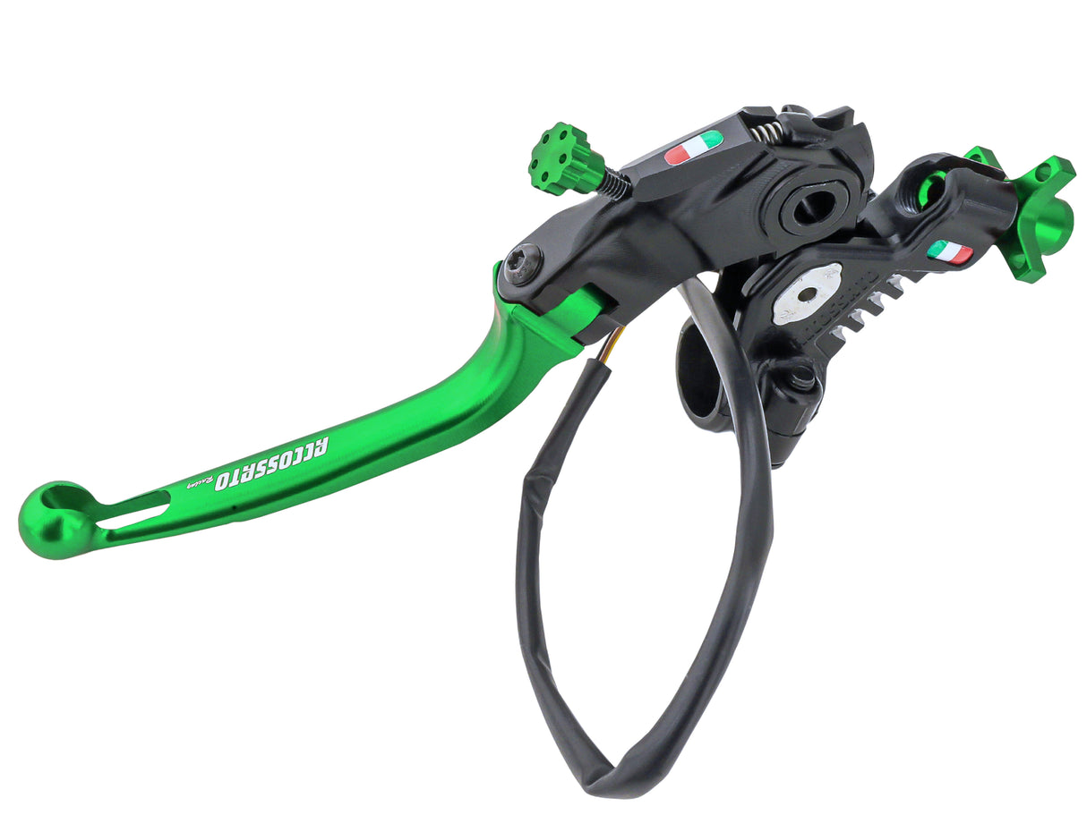 Comando Frizione A Cavo Racing Accossato Nuova Versione Con Interasse Regolabile (24mm-29mm), Leva Snodata Colorata (Pomello+Leva+Regolatore) e Micro Incluso