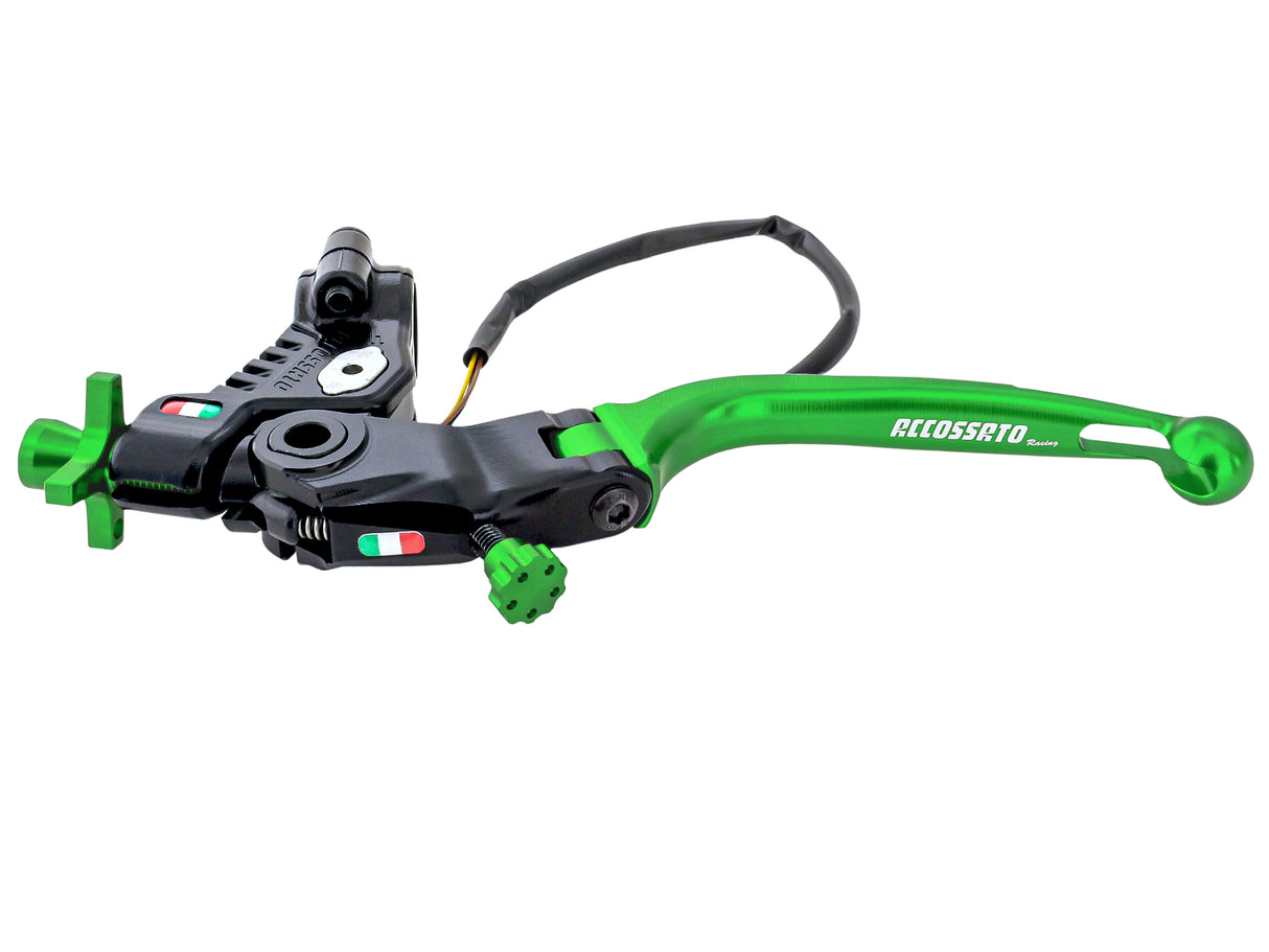Comando Frizione A Cavo Racing Accossato Nuova Versione Con Interasse Regolabile (24mm-29mm), Leva Snodata Colorata (Pomello+Leva+Regolatore) e Micro Incluso