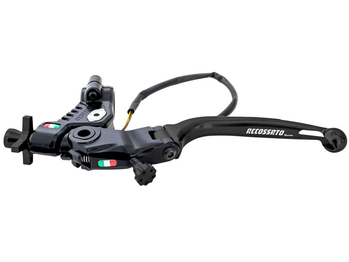 Comando Frizione A Cavo Racing Accossato Nuova Versione Con Interasse Regolabile (24mm-29mm), Leva Snodata Colorata (Pomello+Leva+Regolatore) e Micro Incluso