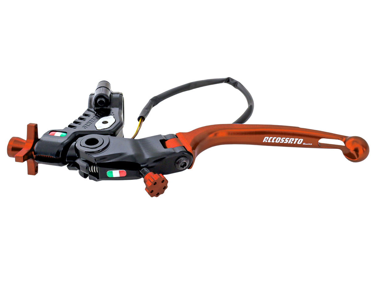 Comando Frizione A Cavo Racing Accossato Nuova Versione Con Interasse Regolabile (24mm-29mm), Leva Snodata Colorata (Pomello+Leva+Regolatore) e Micro Incluso