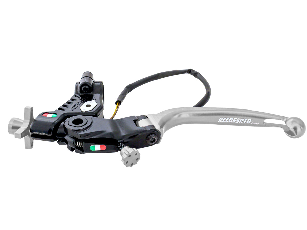 Comando Frizione A Cavo Racing Accossato Nuova Versione Con Interasse Regolabile (24mm-29mm), Leva Snodata Colorata (Pomello+Leva+Regolatore) e Micro Incluso