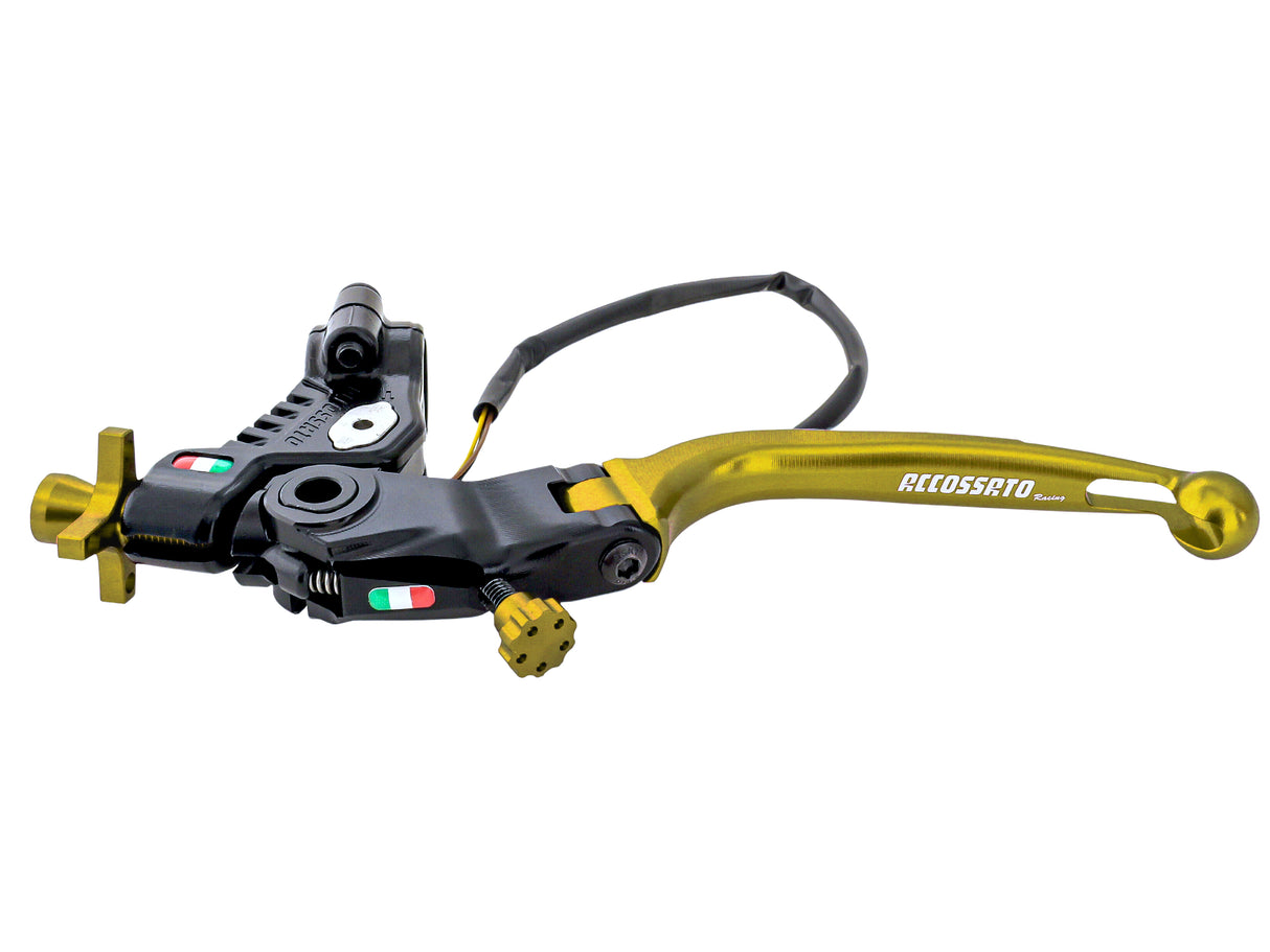 Comando Frizione A Cavo Racing Accossato Nuova Versione Con Interasse Regolabile (24mm-29mm), Leva Snodata Colorata (Pomello+Leva+Regolatore) e Micro Incluso