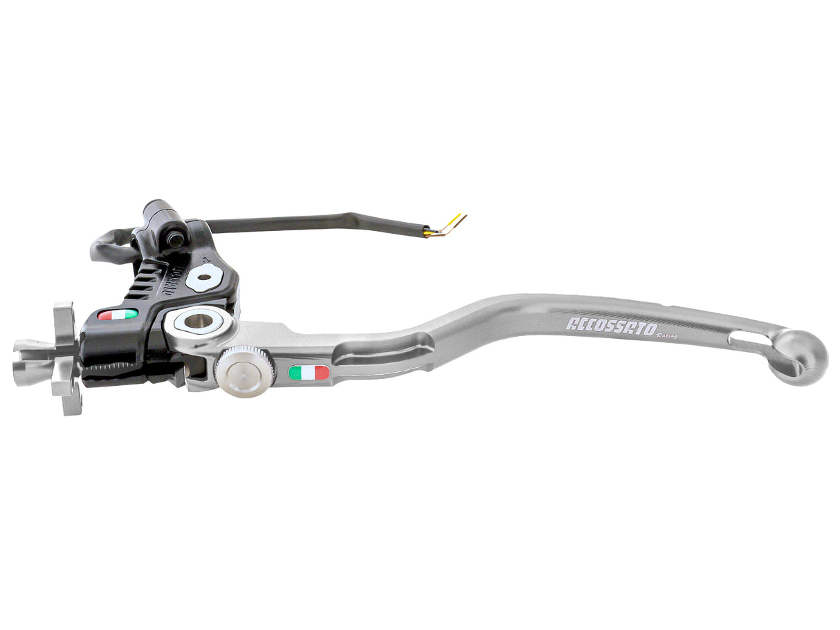 Comando Frizione A Cavo Racing Accossato Nuova Versione Con Interasse Regolabile (24mm-29mm), Leva Fissa Colorata (Pomello+Leva+Regolatore) e Micro Incluso