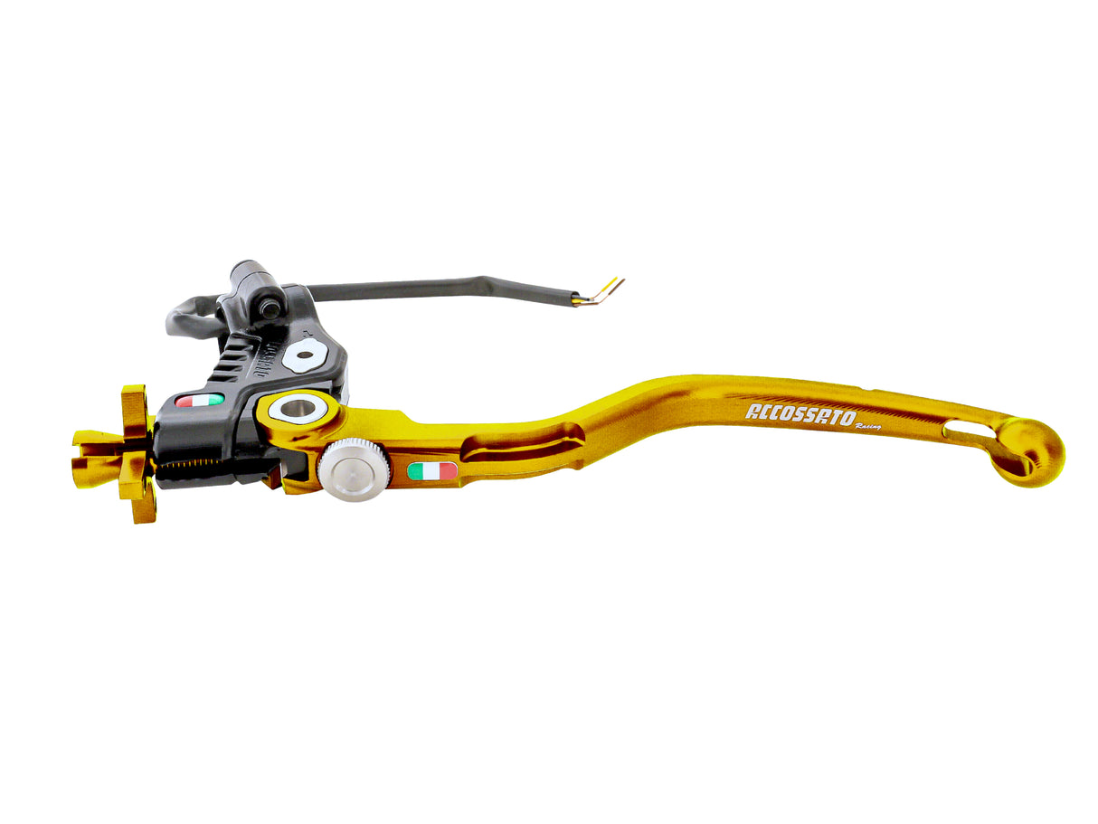 Comando Frizione A Cavo Racing Accossato Nuova Versione Con Interasse Regolabile (24mm-29mm), Leva Fissa Colorata (Pomello+Leva+Regolatore) e Micro Incluso