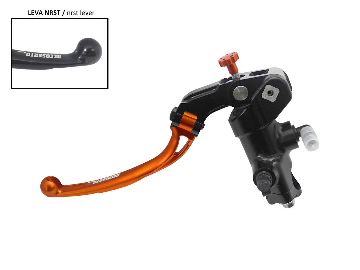 Pompa Frizione Radiale Accossato PRS 16x15-16-17 Con Corpo Pompa Anodizzato Nero E Leva Snodata Colorata (Pomello+Leva)