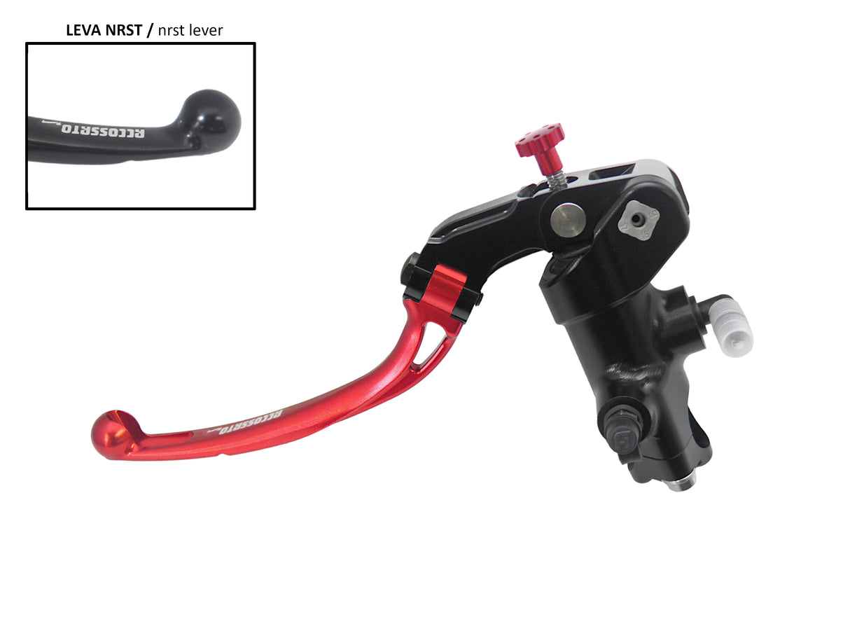 Pompa Frizione Radiale Accossato PRS 16x15-16-17 Con Corpo Pompa Anodizzato Nero E Leva Snodata Colorata (Pomello+Leva)