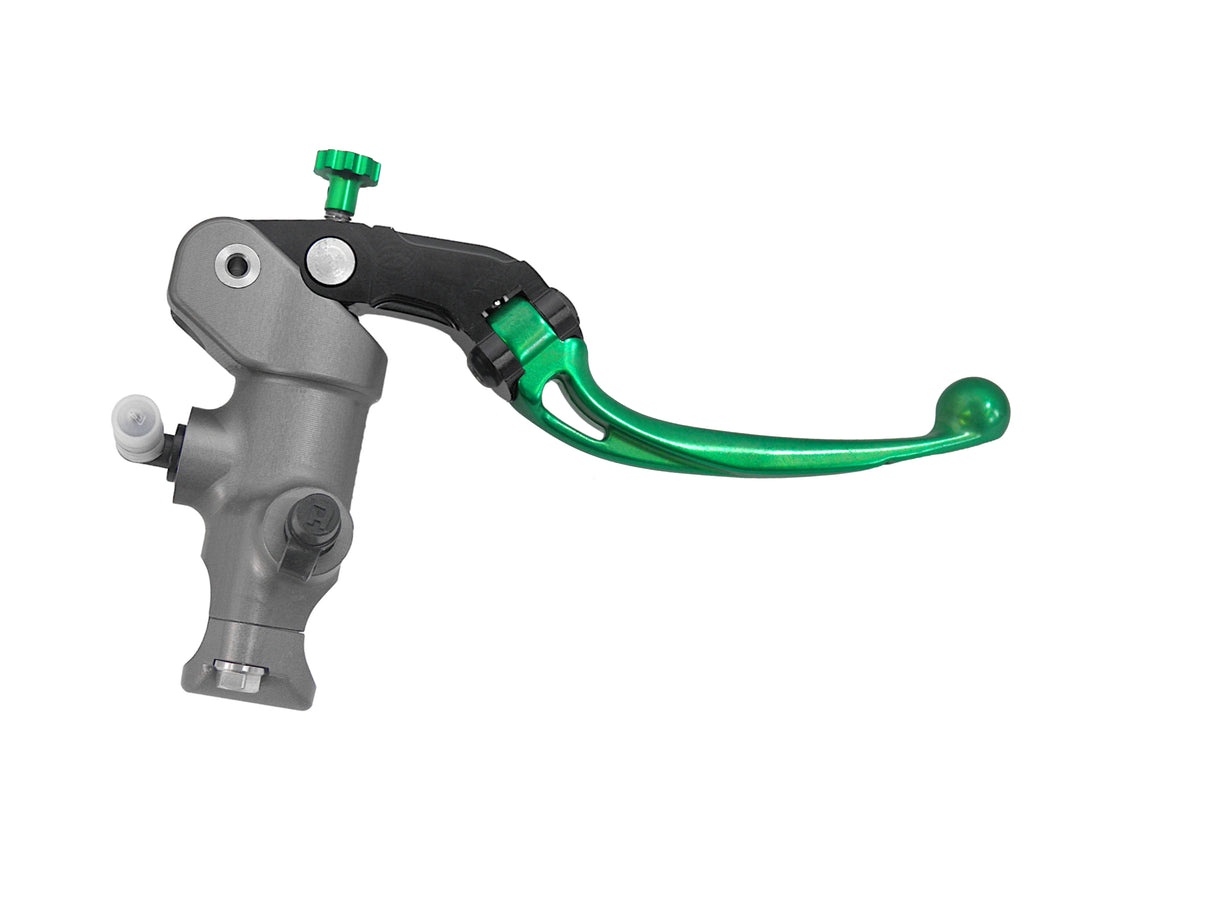 Pompa Freno Radiale Accossato 14x18 Con Corpo Pompa Anodizzato Naturale E Leva Snodata Colorata (Pomello+Leva)