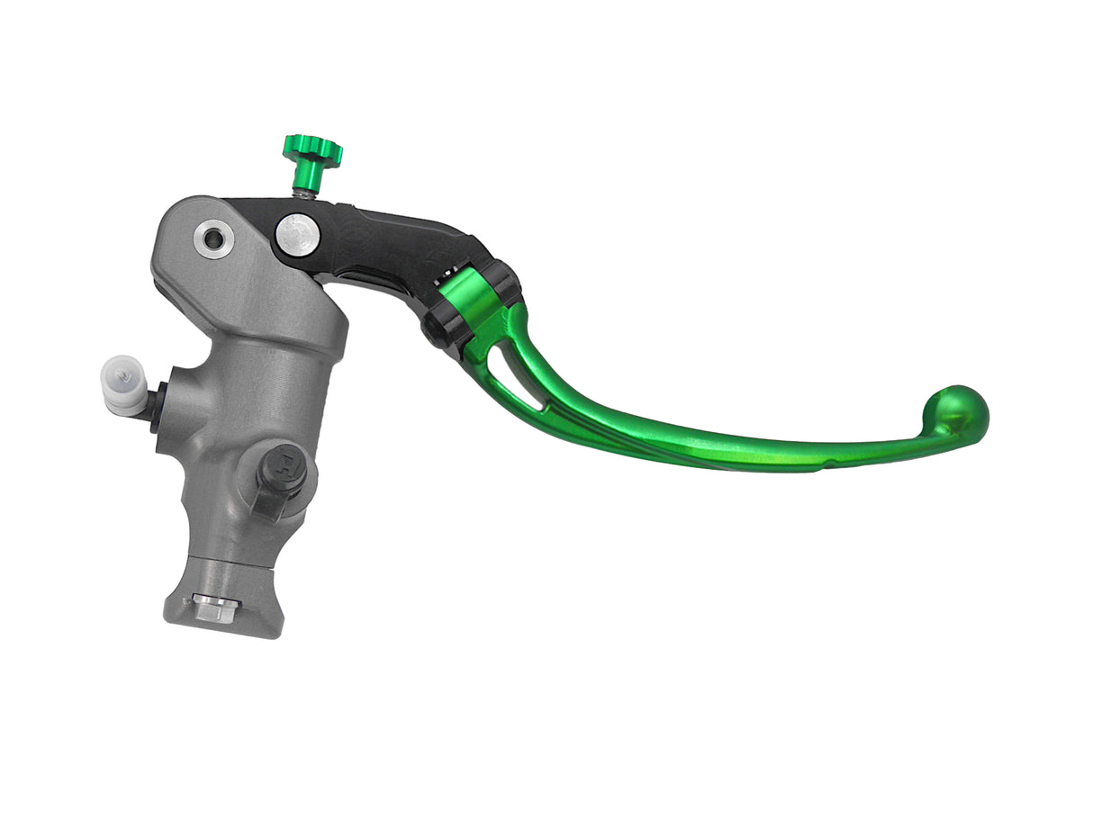 Pompa Freno Radiale Accossato 14x18 Con Corpo Pompa Anodizzato Naturale E Leva Snodata Colorata (Pomello+Leva)