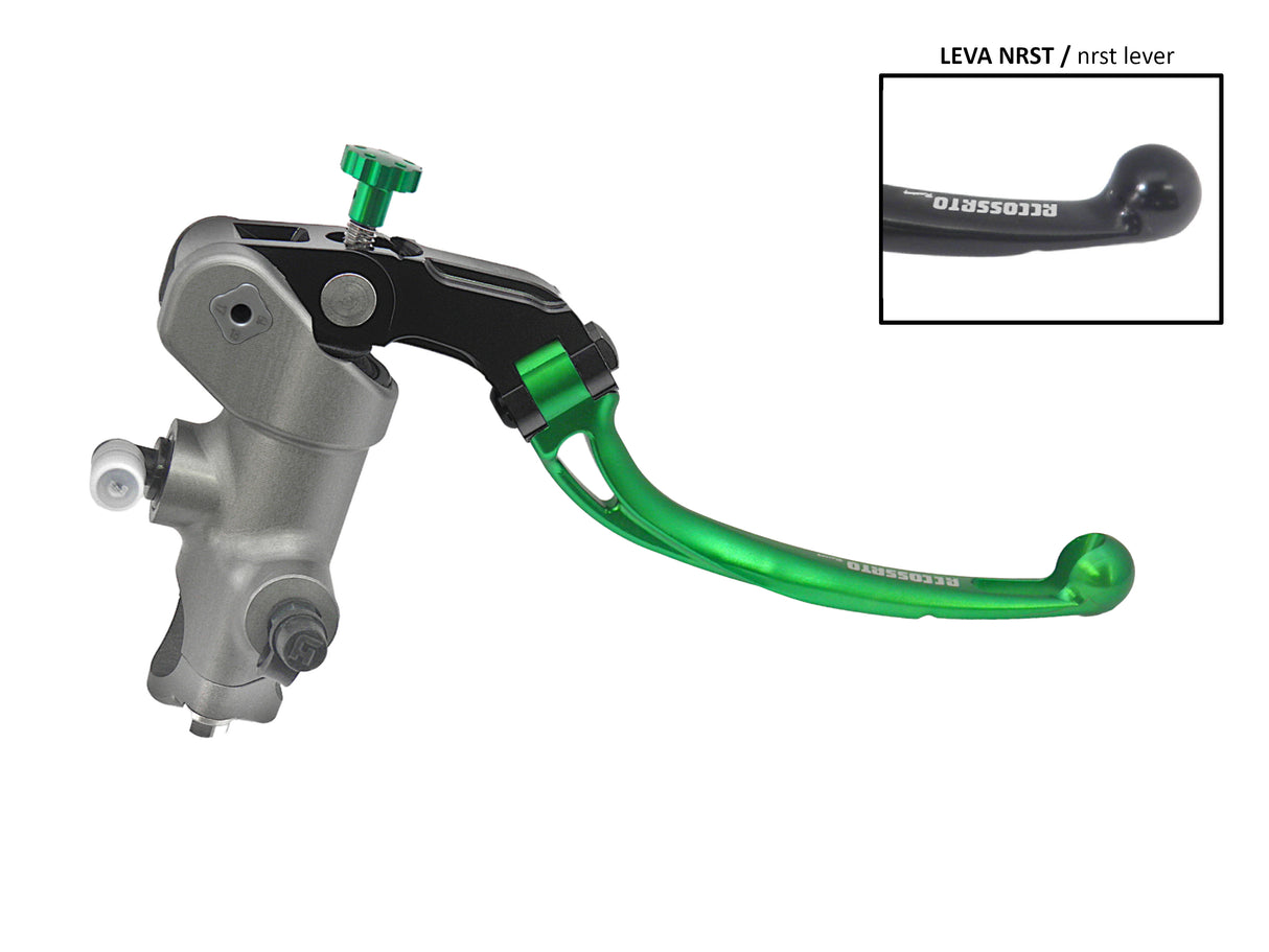Pompa Freno Radiale Accossato PRS 15x17-18-19 Con Corpo Pompa Anodizzato Naturale E Leva Snodata Colorata (Pomello+Leva)