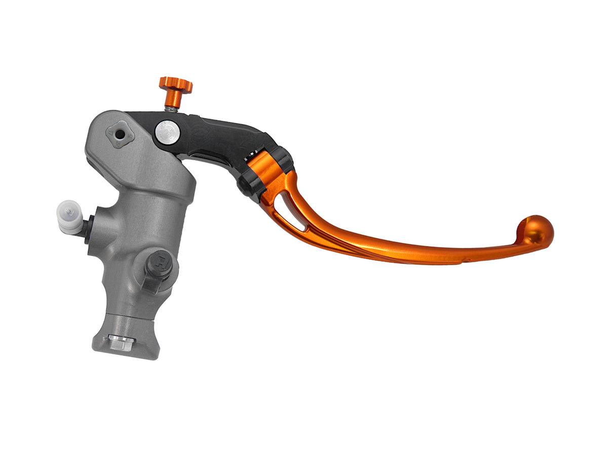 Pompa Freno Radiale Accossato PRS 15x17-18-19 Con Corpo Pompa Anodizzato Naturale E Leva Snodata Colorata (Pomello+Leva)