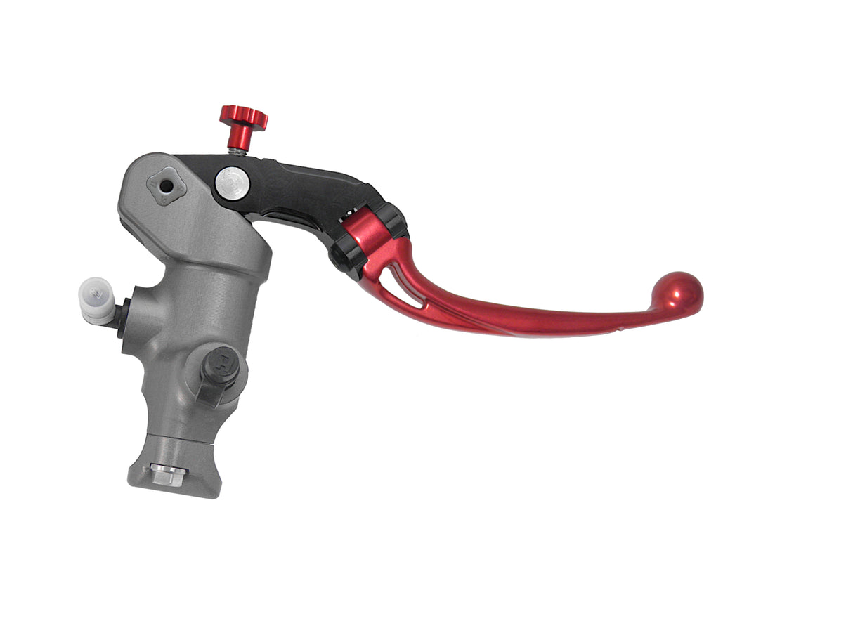 Pompa Freno Radiale Accossato PRS 15x17-18-19 Con Corpo Pompa Anodizzato Naturale E Leva Snodata Colorata (Pomello+Leva)