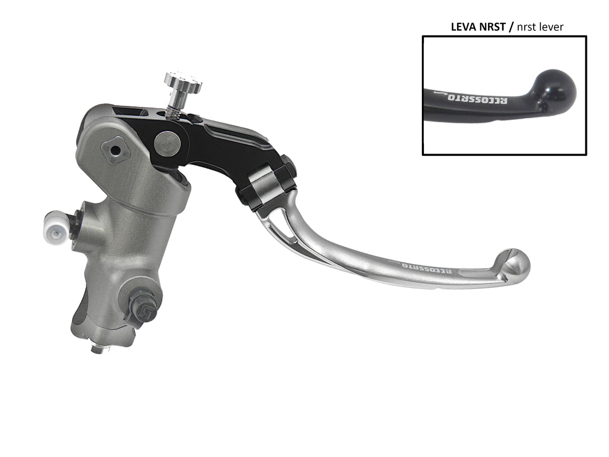 Pompa Freno Radiale Accossato PRS 15x17-18-19 Con Corpo Pompa Anodizzato Naturale E Leva Snodata Colorata (Pomello+Leva)