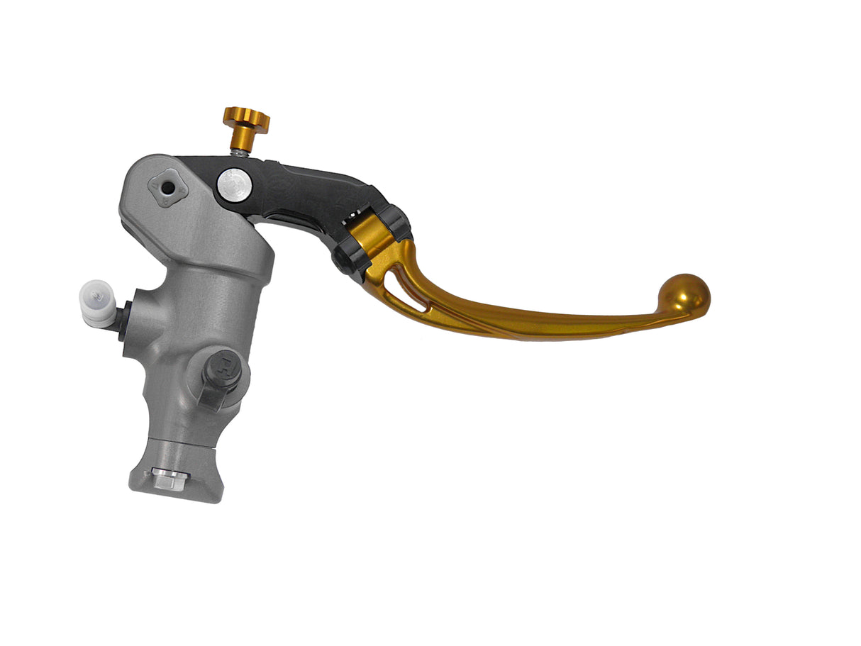 Pompa Freno Radiale Accossato PRS 15x17-18-19 Con Corpo Pompa Anodizzato Naturale E Leva Snodata Colorata (Pomello+Leva)