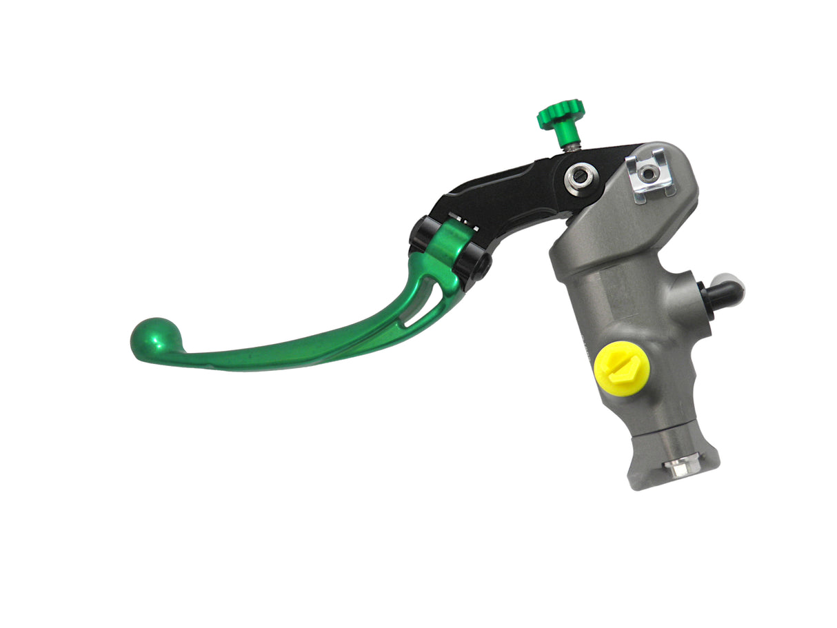 Pompa Freno Radiale Accossato PRS 17x17-18-19 Con Corpo Pompa Anodizzato Naturale E Leva Snodata Colorata (Pomello+Leva)