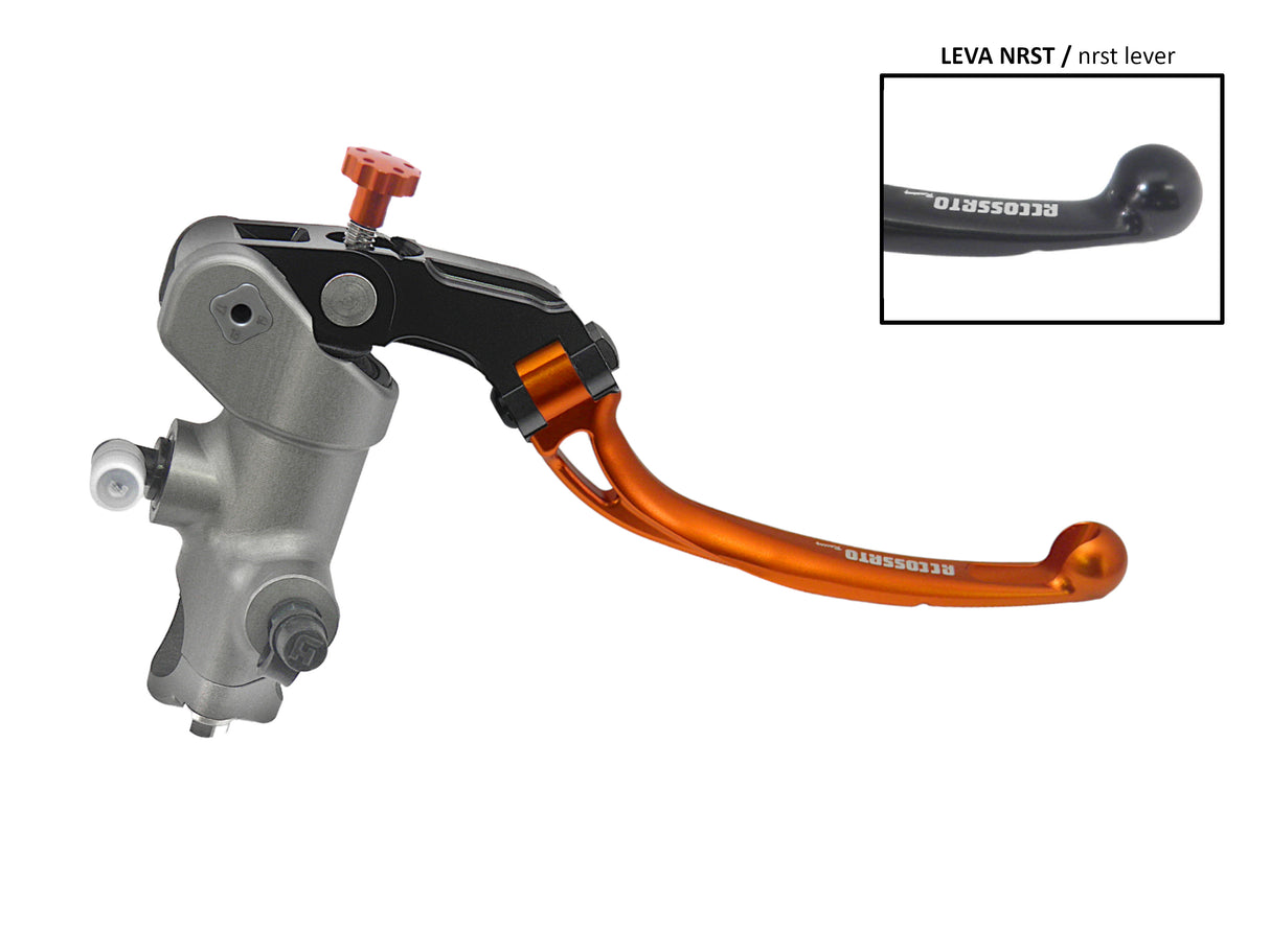 Pompa Freno Radiale Accossato PRS 17x17-18-19 Con Corpo Pompa Anodizzato Naturale E Leva Snodata Colorata (Pomello+Leva)