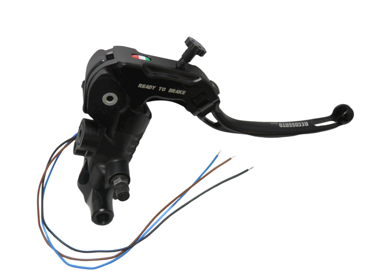 Pompa Freno Ready To Brake Accossato 16x16 Con Leva Snodata Colorata (Pomello+Leva) - Supporto specchio: M10, Vaschetta in Alluminio Integrata: - N/A