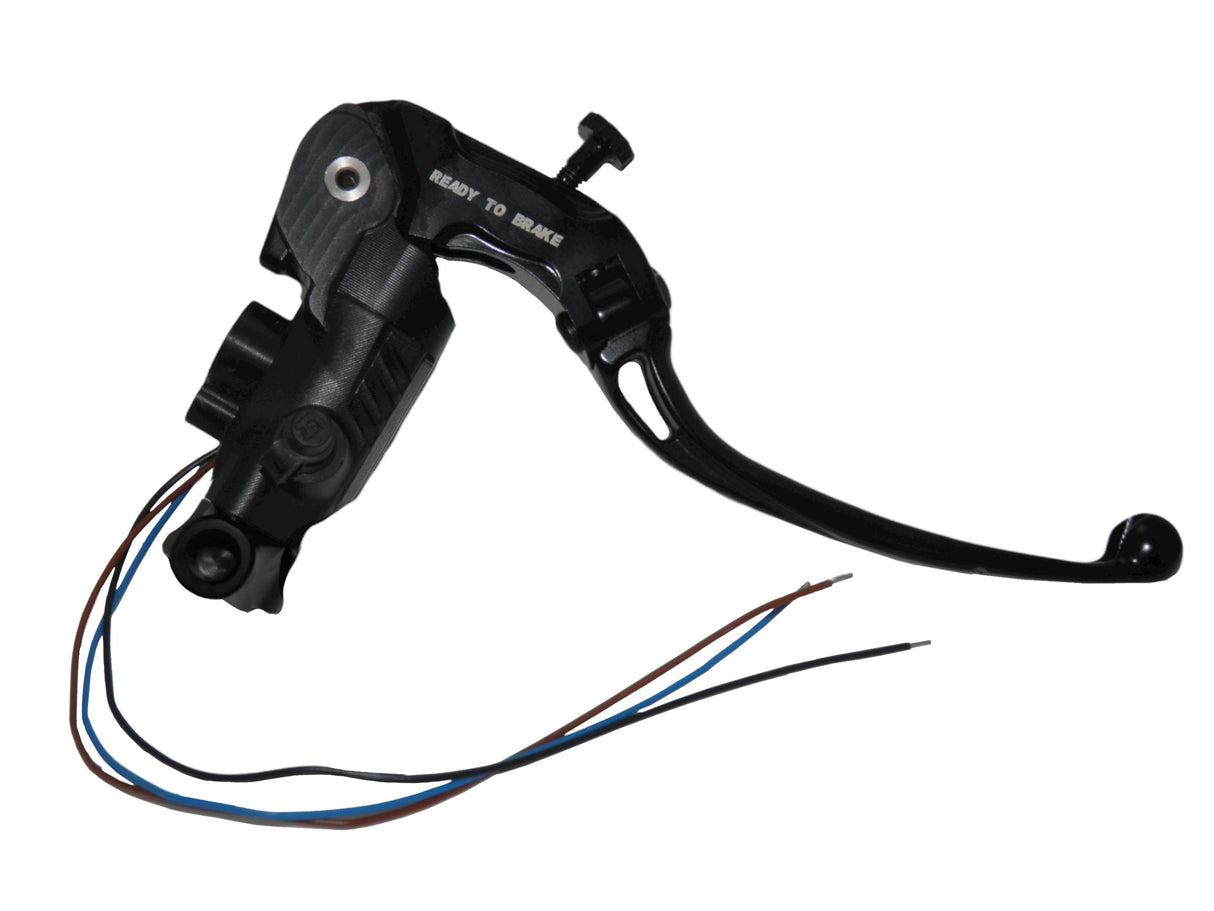 Pompa Freno Ready To Brake Accossato 16x16 Con Leva Snodata Colorata (Pomello+Leva) - Supporto specchio: M8, Vaschetta in Alluminio Integrata: - N/A