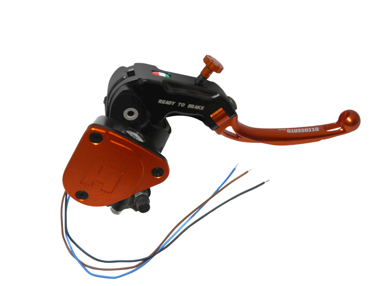 Pompa Freno Ready To Brake Accossato 16x16 Con Leva Snodata Colorata (Pomello+Leva) - Supporto specchio: - N/A, Vaschetta in Alluminio Integrata: Arancione