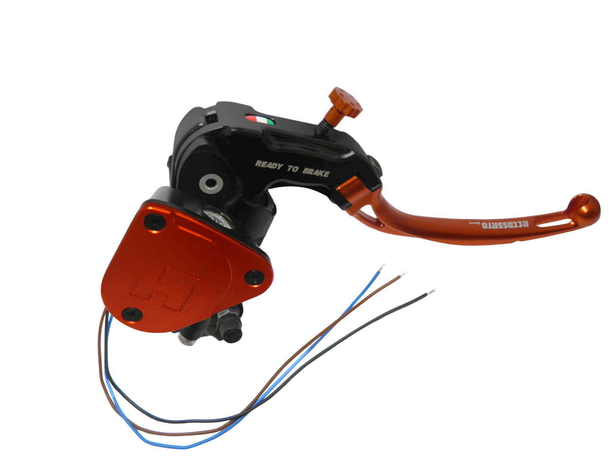 Pompa Freno Ready To Brake Accossato 16x16 Con Leva Snodata Colorata (Pomello+Leva) - Supporto specchio: - N/A, Vaschetta in Alluminio Integrata: Arancione