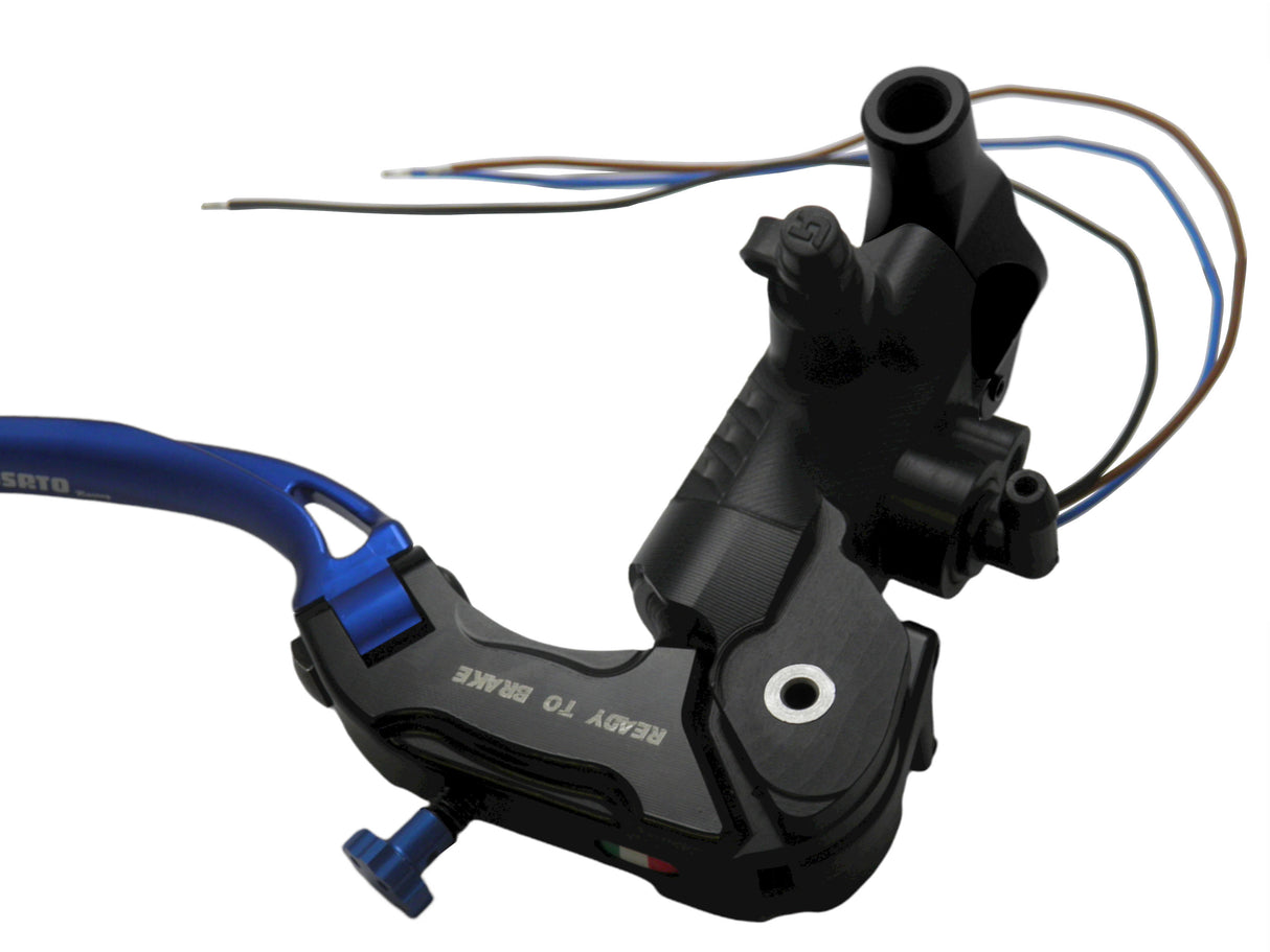 Pompa Freno Ready To Brake Accossato 16x18 Con Leva Snodata Colorata (Pomello+Leva) - Supporto specchio: M8, Vaschetta in Alluminio Integrata: - N/A