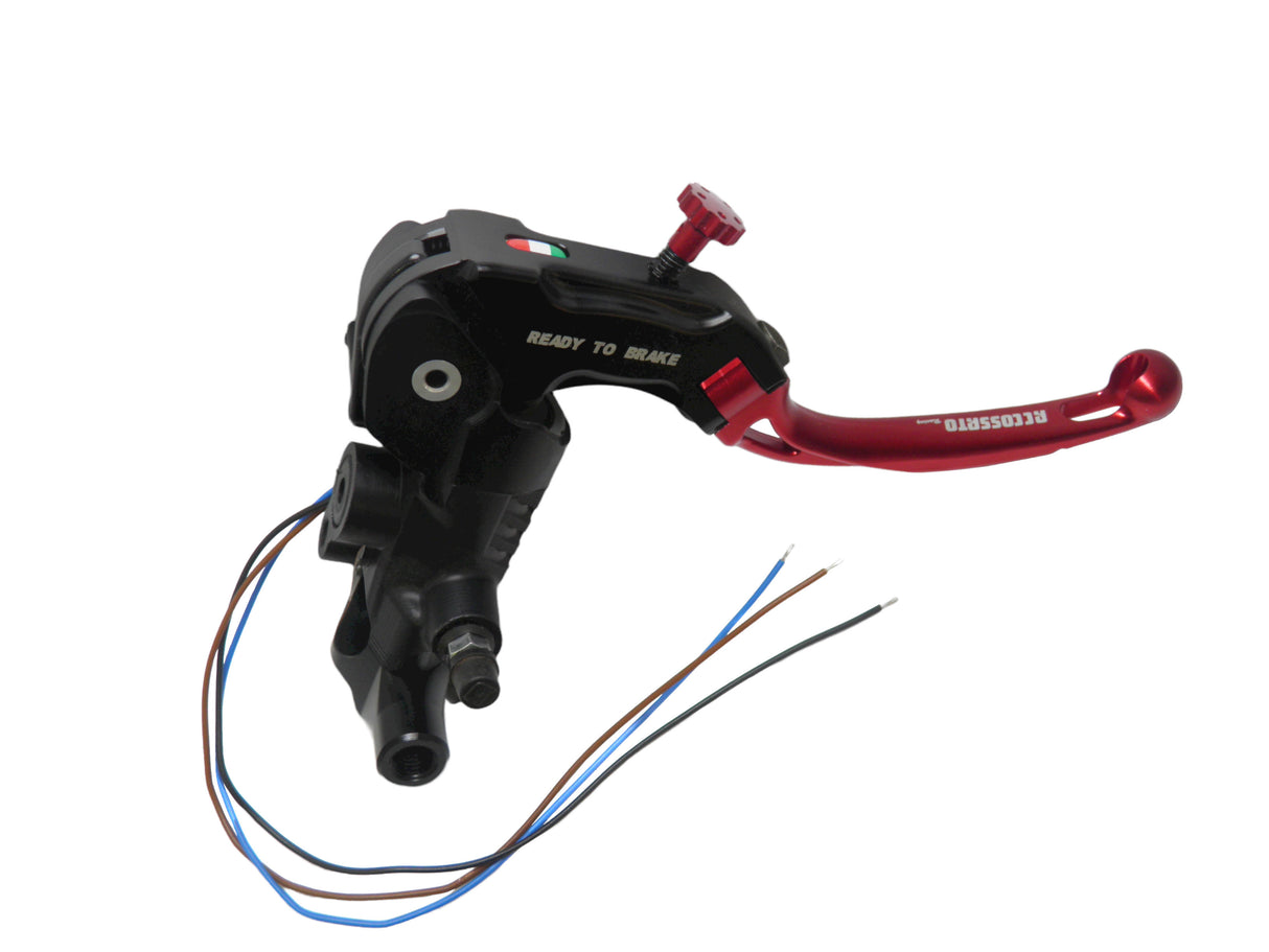 Pompa Freno Ready To Brake Accossato 16x18 Con Leva Snodata Colorata (Pomello+Leva) - Supporto specchio: M8, Vaschetta in Alluminio Integrata: - N/A