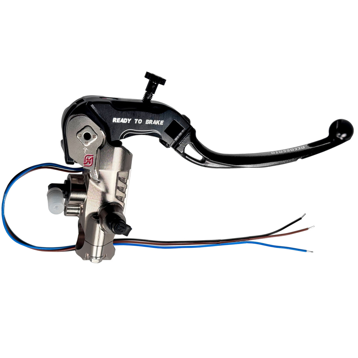Pompa Freno Ready To Brake Accossato PRS 16x17-18-19 Con Leva Snodata Colorata (Pomello+Leva) - Opzioni leva: RST, Supporto specchio: - N/A, Vaschetta in Alluminio Integrata: - N/A