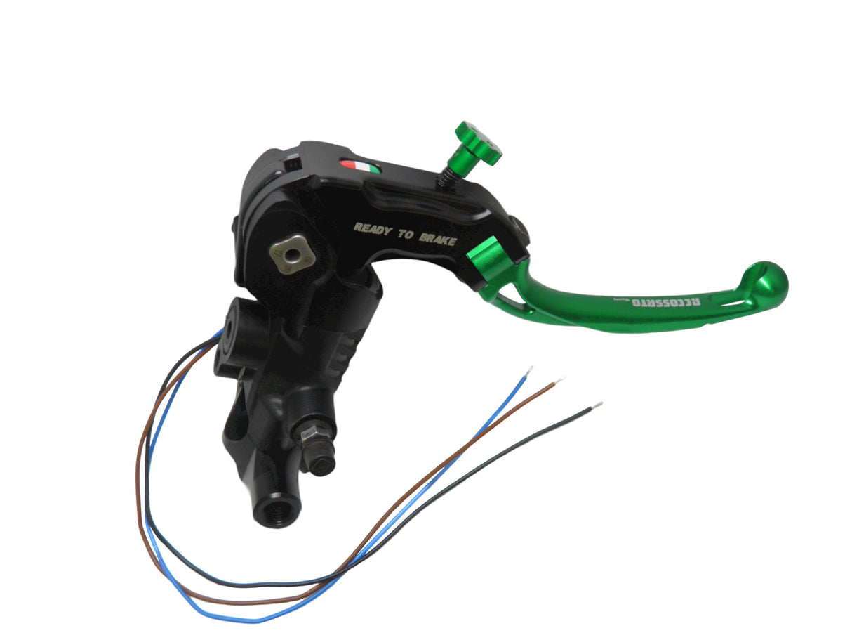 Pompa Freno Ready To Brake Accossato PRS 16x17-18-19 Con Leva Snodata Colorata (Pomello+Leva) - Opzioni leva: RST, Supporto specchio: M8, Vaschetta in Alluminio Integrata: - N/A