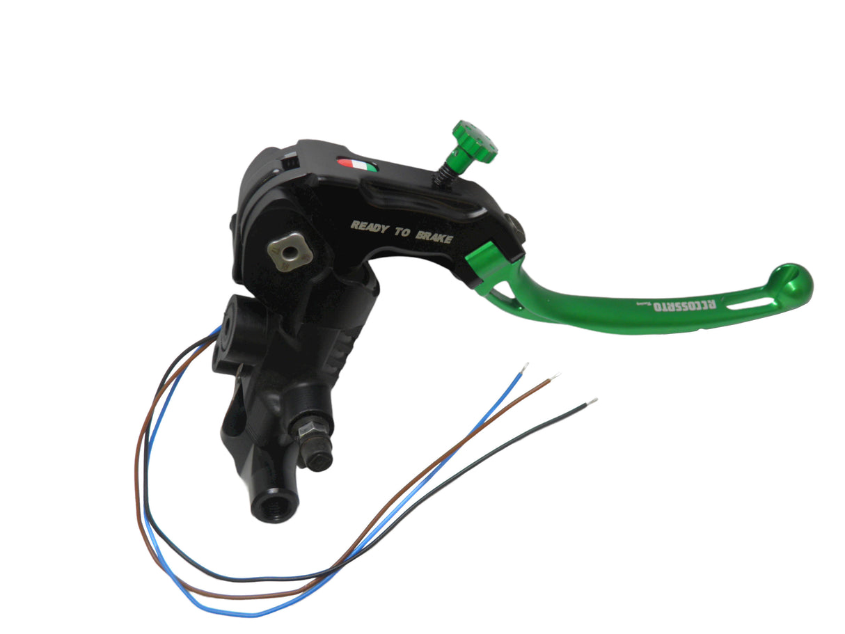 Pompa Freno Ready To Brake Accossato PRS 16x17-18-19 Con Leva Snodata Colorata (Pomello+Leva) - Supporto specchio: M8, Vaschetta in Alluminio Integrata: - N/A