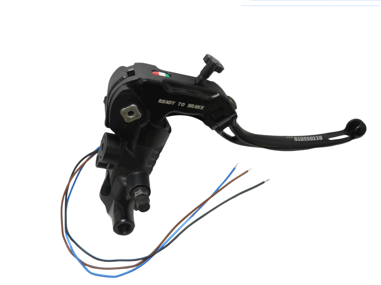 Pompa Freno Ready To Brake Accossato PRS 16x17-18-19 Con Leva Snodata Colorata (Pomello+Leva) - Opzioni leva: RST, Supporto specchio: M8, Vaschetta in Alluminio Integrata: - N/A