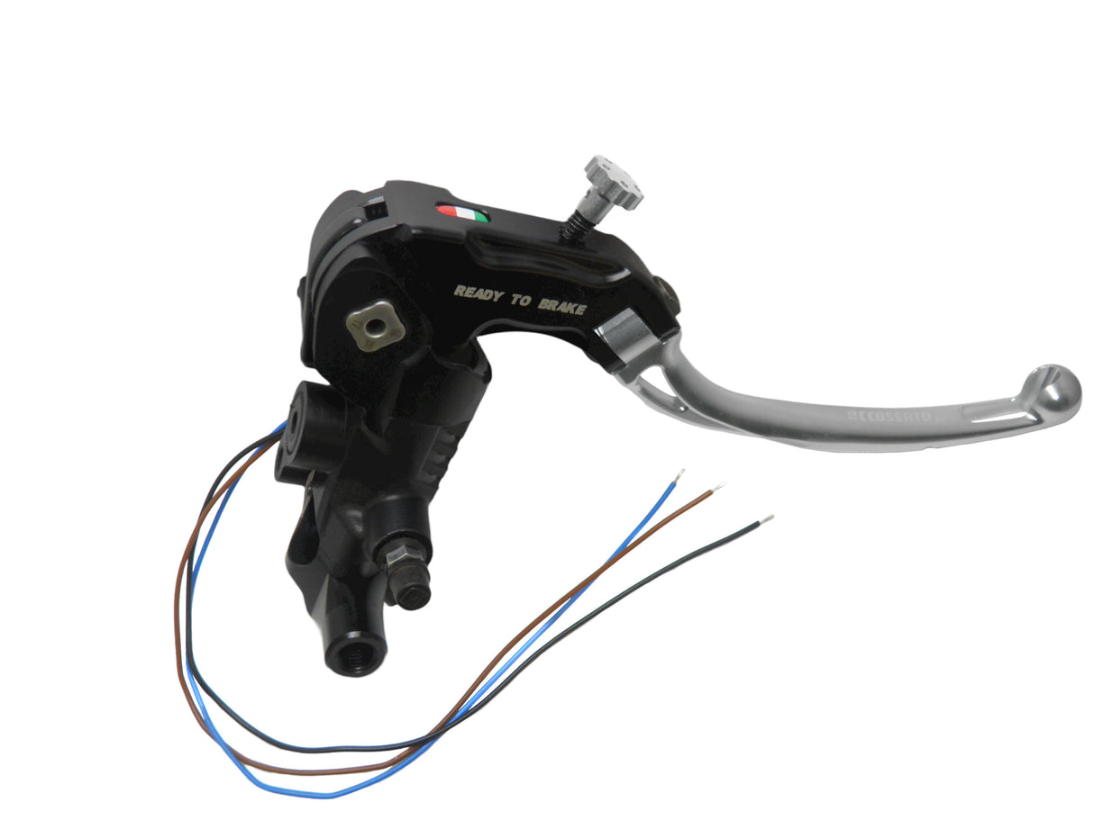Pompa Freno Ready To Brake Accossato PRS 16x17-18-19 Con Leva Snodata Colorata (Pomello+Leva) - Supporto specchio: M10, Vaschetta in Alluminio Integrata: - N/A