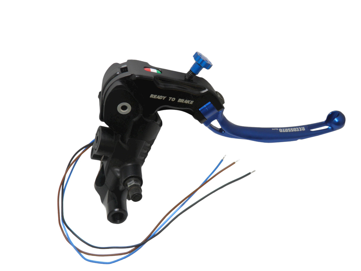 Pompa Freno Ready To Brake Accossato 19x19 Con Leva Snodata Colorata (Pomello+Leva) - Supporto specchio: M10, Vaschetta in Alluminio Integrata: - N/A