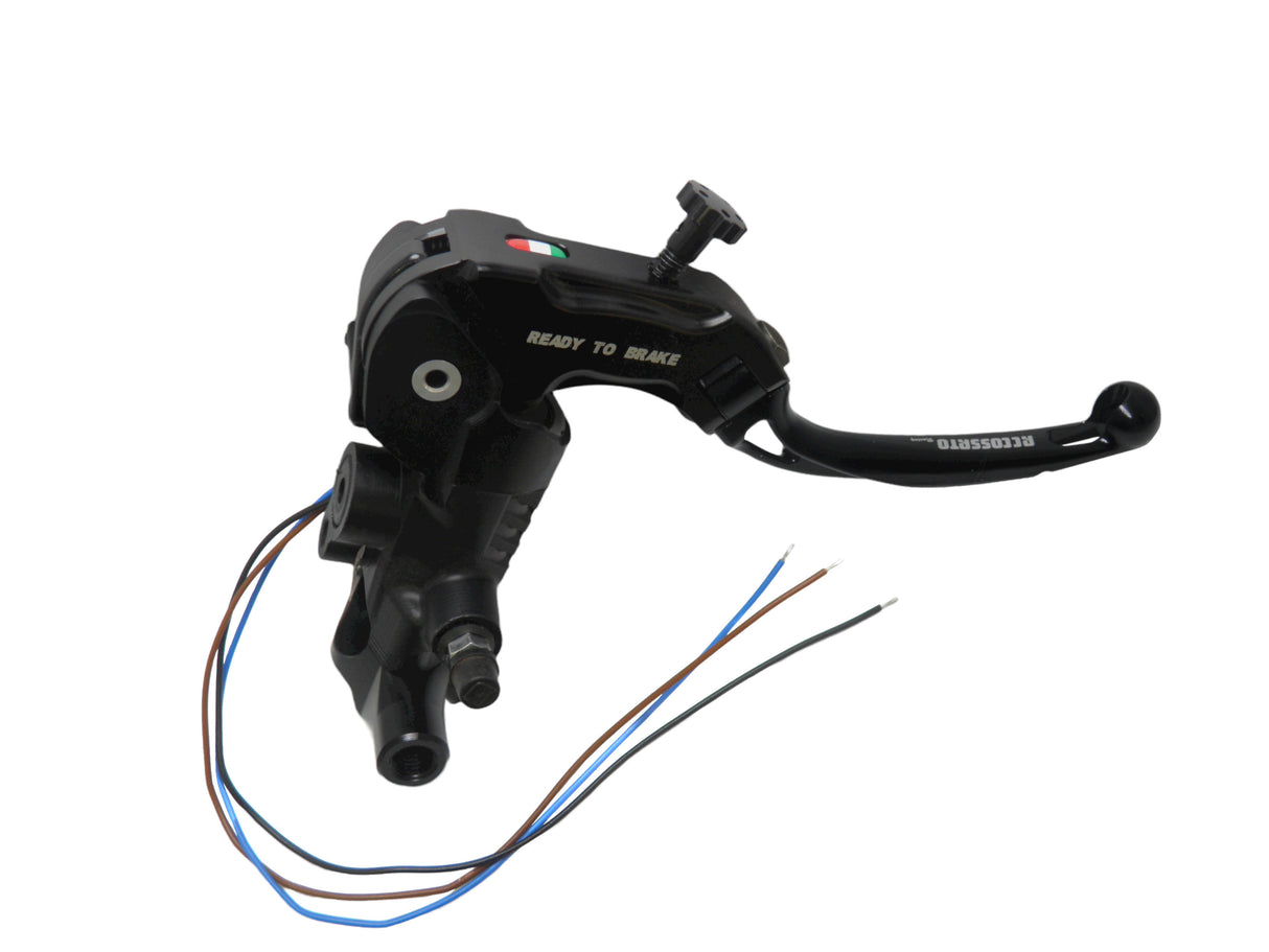 Pompa Freno Ready To Brake Accossato 19x19 Con Leva Snodata Colorata (Pomello+Leva) - Supporto specchio: M8, Vaschetta in Alluminio Integrata: - N/A