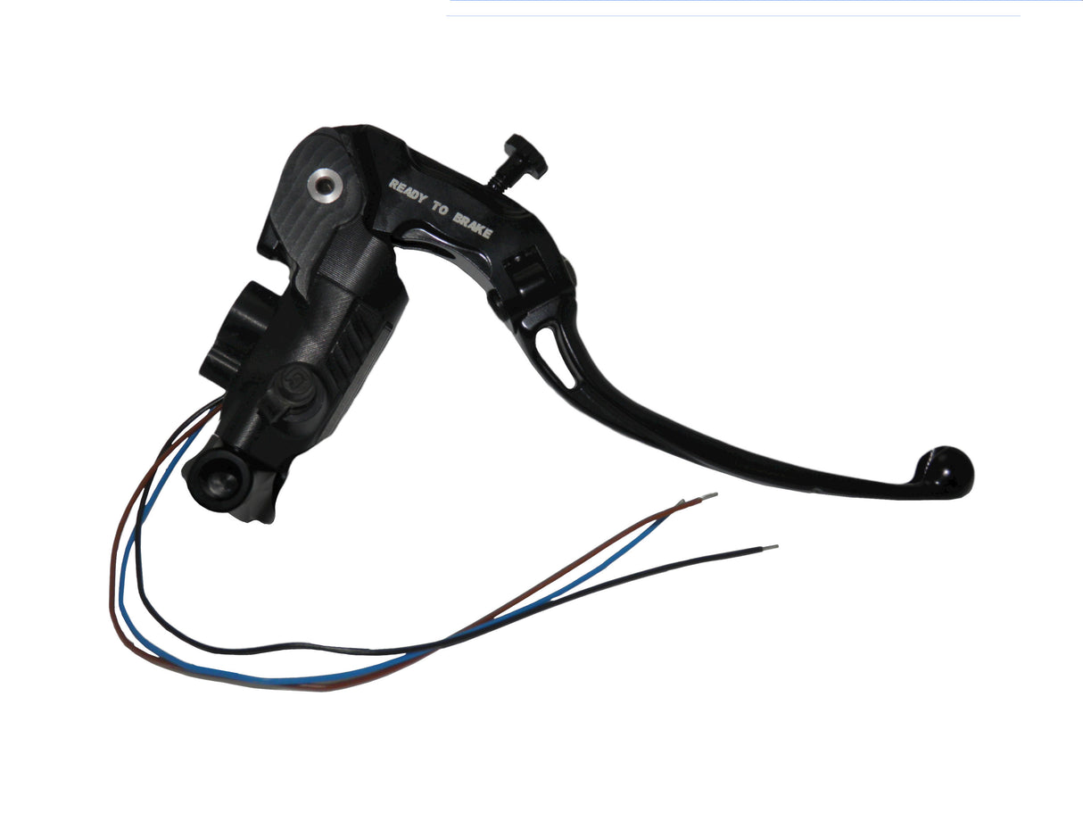 Pompa Freno Ready To Brake Accossato 19x19 Con Leva Snodata Colorata (Pomello+Leva) - Supporto specchio: M10, Vaschetta in Alluminio Integrata: - N/A