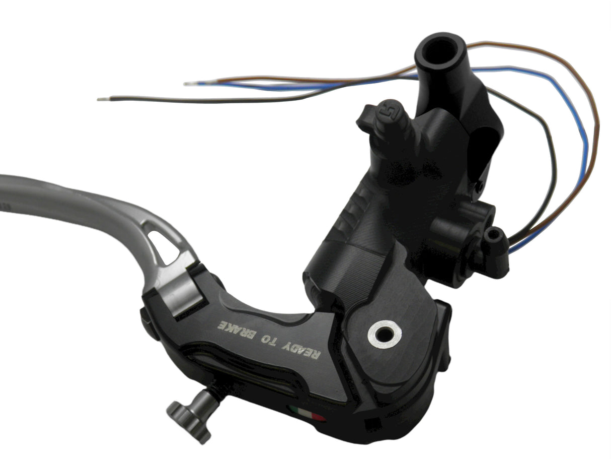 Pompa Freno Ready To Brake Accossato 19x20 Con Leva Snodata Colorata (Pomello+Leva) - Supporto specchio: M10, Vaschetta in Alluminio Integrata: - N/A