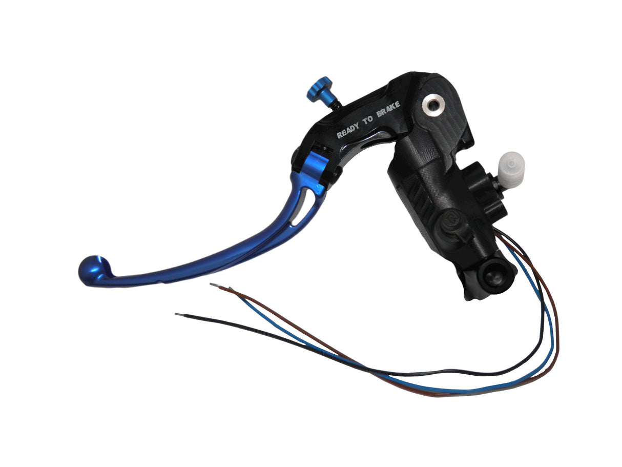 Pompa Frizione Ready To Brake Accossato 16x16 Con Leva Snodata Colorata (Pomello+Leva) - Supporto specchio: M8, Vaschetta in Alluminio Integrata: - N/A