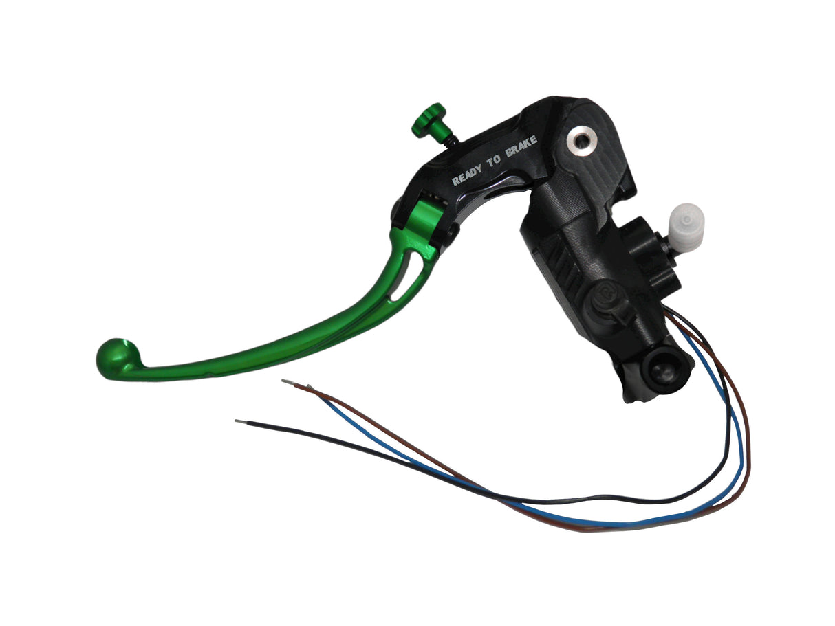 Pompa Frizione Ready To Brake Accossato 16x16 Con Leva Snodata Colorata (Pomello+Leva) - Supporto specchio: M10, Vaschetta in Alluminio Integrata: - N/A