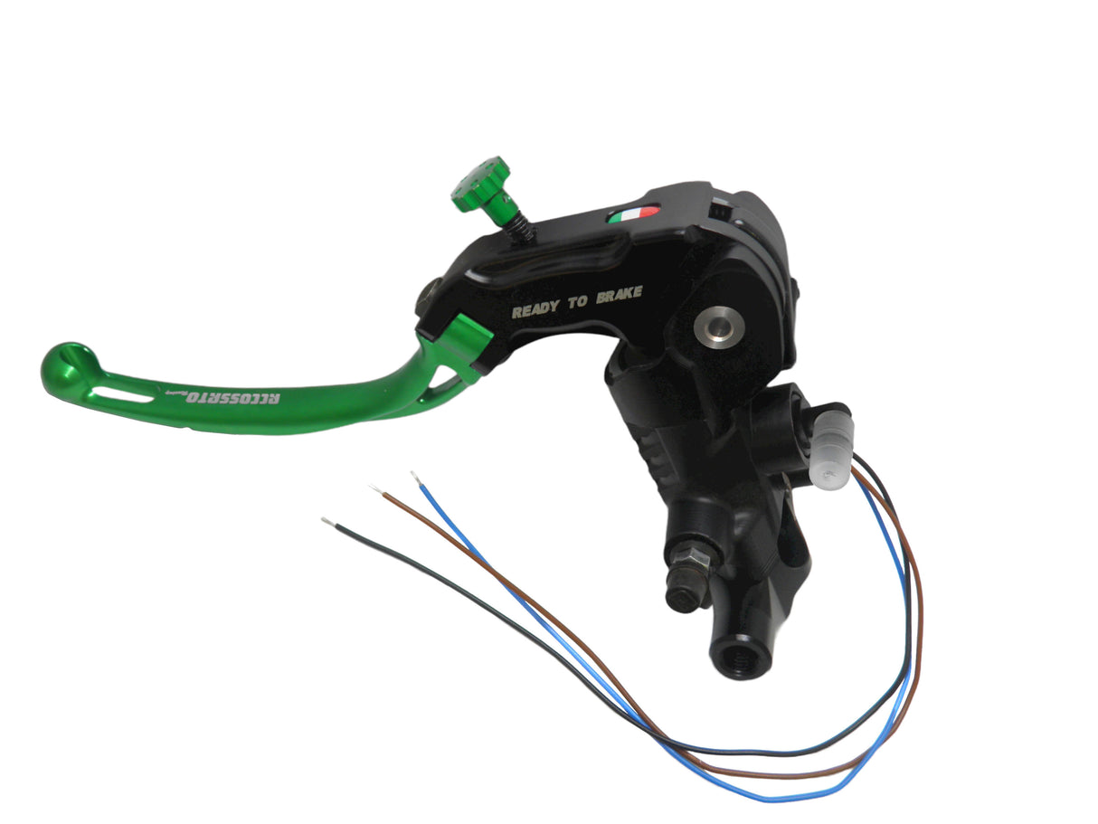 Pompa Frizione Ready To Brake Accossato 16x16 Con Leva Snodata Colorata (Pomello+Leva) - Supporto specchio: M8, Vaschetta in Alluminio Integrata: - N/A