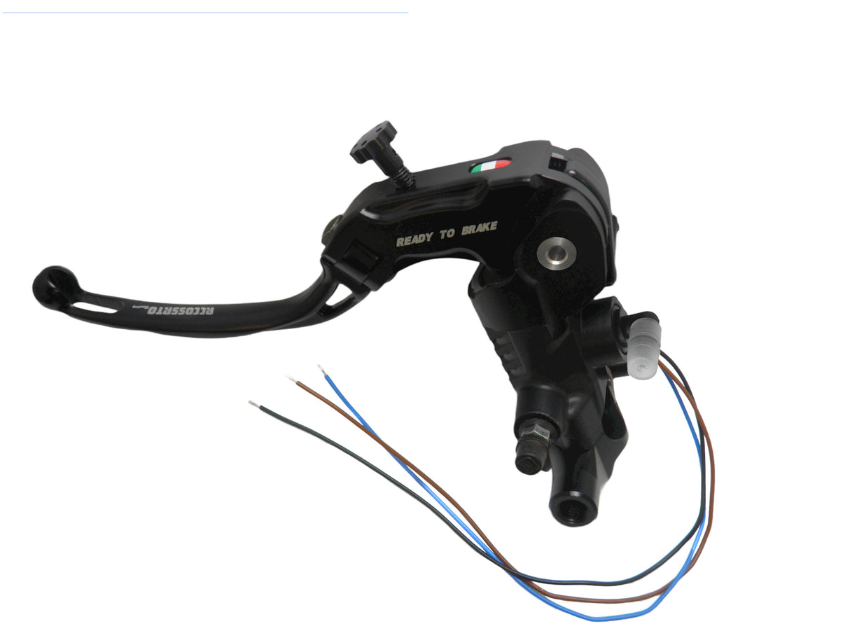 Pompa Frizione Ready To Brake Accossato 16x16 Con Leva Snodata Colorata (Pomello+Leva) - Supporto specchio: M8, Vaschetta in Alluminio Integrata: - N/A