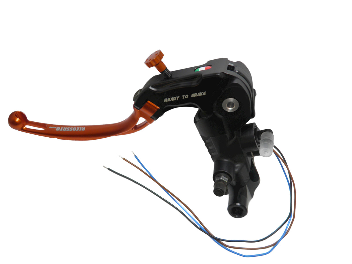 Pompa Frizione Ready To Brake Accossato 16x16 Con Leva Snodata Colorata (Pomello+Leva) - Supporto specchio: M10, Vaschetta in Alluminio Integrata: - N/A