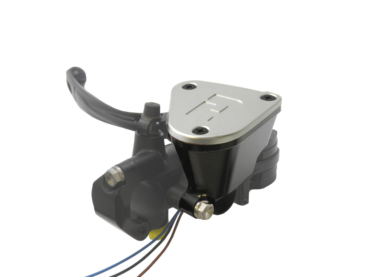 Pompa Frizione Ready To Brake Accossato 16x16 Con Leva Snodata Colorata (Pomello+Leva) - Supporto specchio: M8, Vaschetta in Alluminio Integrata: Argento