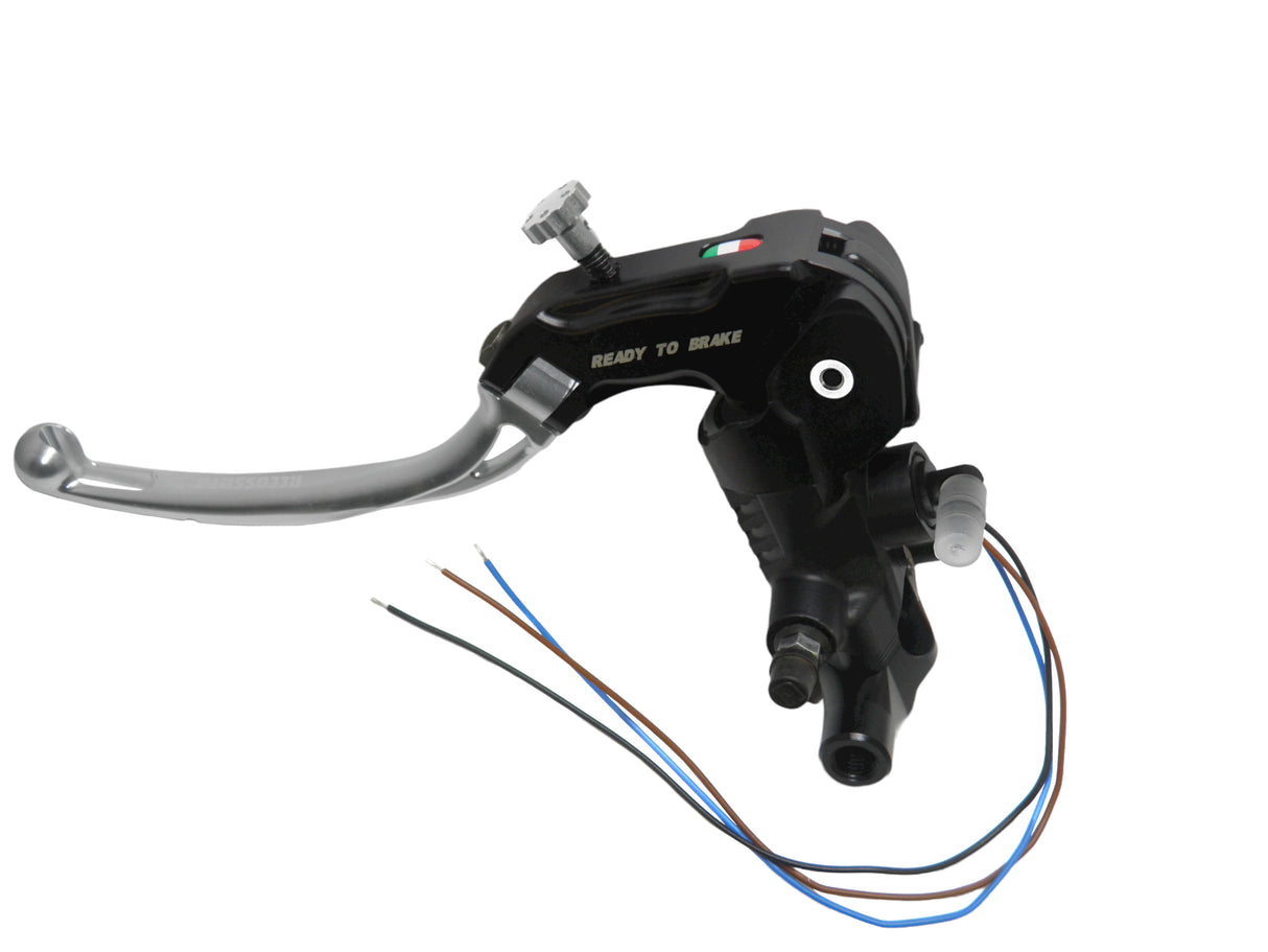 Pompa Frizione Ready To Brake Accossato 16x16 Con Leva Snodata Colorata (Pomello+Leva) - Supporto specchio: M10, Vaschetta in Alluminio Integrata: - N/A