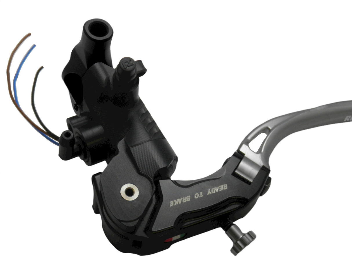 Pompa Frizione Ready To Brake Accossato 16x16 Con Leva Snodata Colorata (Pomello+Leva) - Supporto specchio: M8, Vaschetta in Alluminio Integrata: - N/A