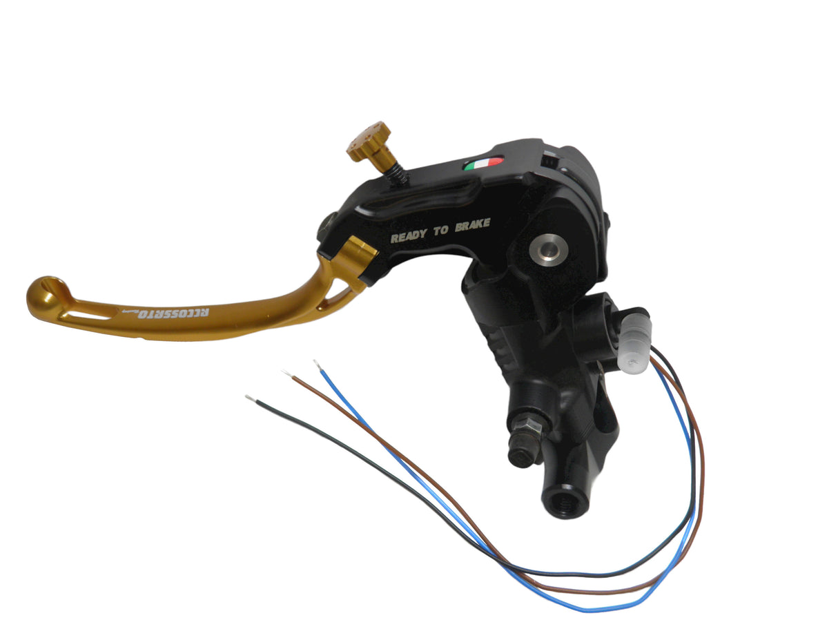 Pompa Frizione Ready To Brake Accossato 16x16 Con Leva Snodata Colorata (Pomello+Leva) - Supporto specchio: M8, Vaschetta in Alluminio Integrata: - N/A