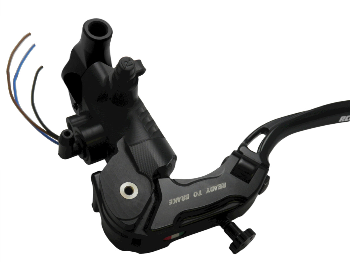 Pompa Frizione Ready To Brake Accossato 16x18 Con Leva Snodata Colorata (Pomello+Leva) - Supporto specchio: M10, Vaschetta in Alluminio Integrata: - N/A