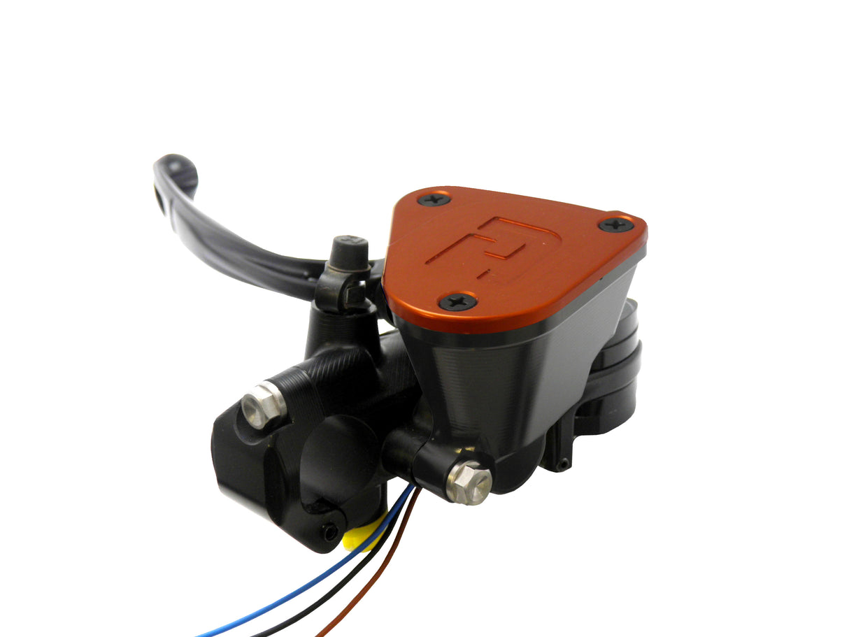 Pompa Frizione Ready To Brake Accossato 16x18 Con Leva Snodata Colorata (Pomello+Leva) - Supporto specchio: M10, Vaschetta in Alluminio Integrata: Arancione