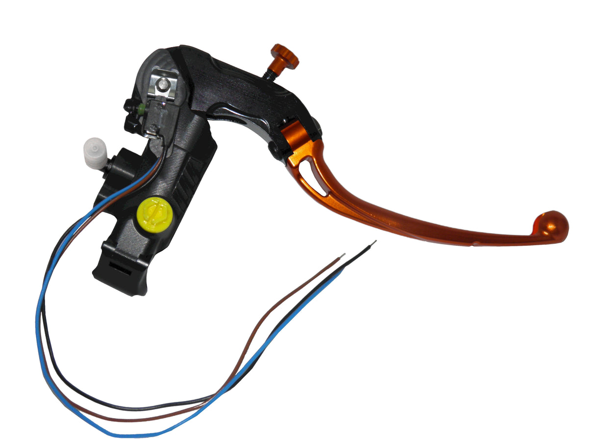 Pompa Frizione Ready To Brake Accossato 16x18 Con Leva Snodata Colorata (Pomello+Leva) - Supporto specchio: M8, Vaschetta in Alluminio Integrata: - N/A
