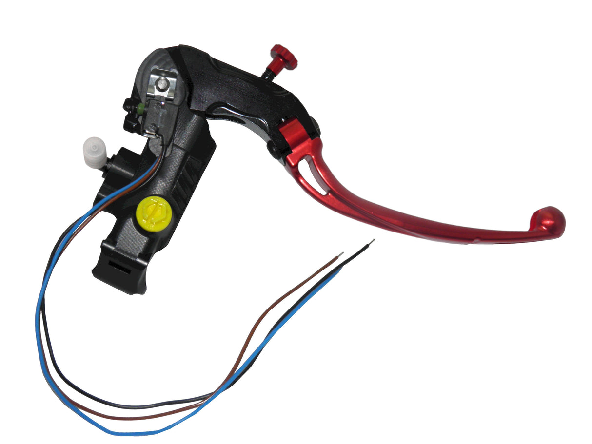 Pompa Frizione Ready To Brake Accossato 16x18 Con Leva Snodata Colorata (Pomello+Leva) - Supporto specchio: M8, Vaschetta in Alluminio Integrata: - N/A