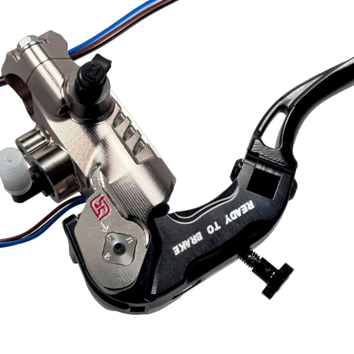 Pompa Frizione Ready To Brake Accossato PRS 16x15-16-17 Con Leva Snodata Colorata (Pomello+Leva) - Opzioni leva: RST, Supporto specchio: - N/A, Vaschetta in Alluminio Integrata: - N/A